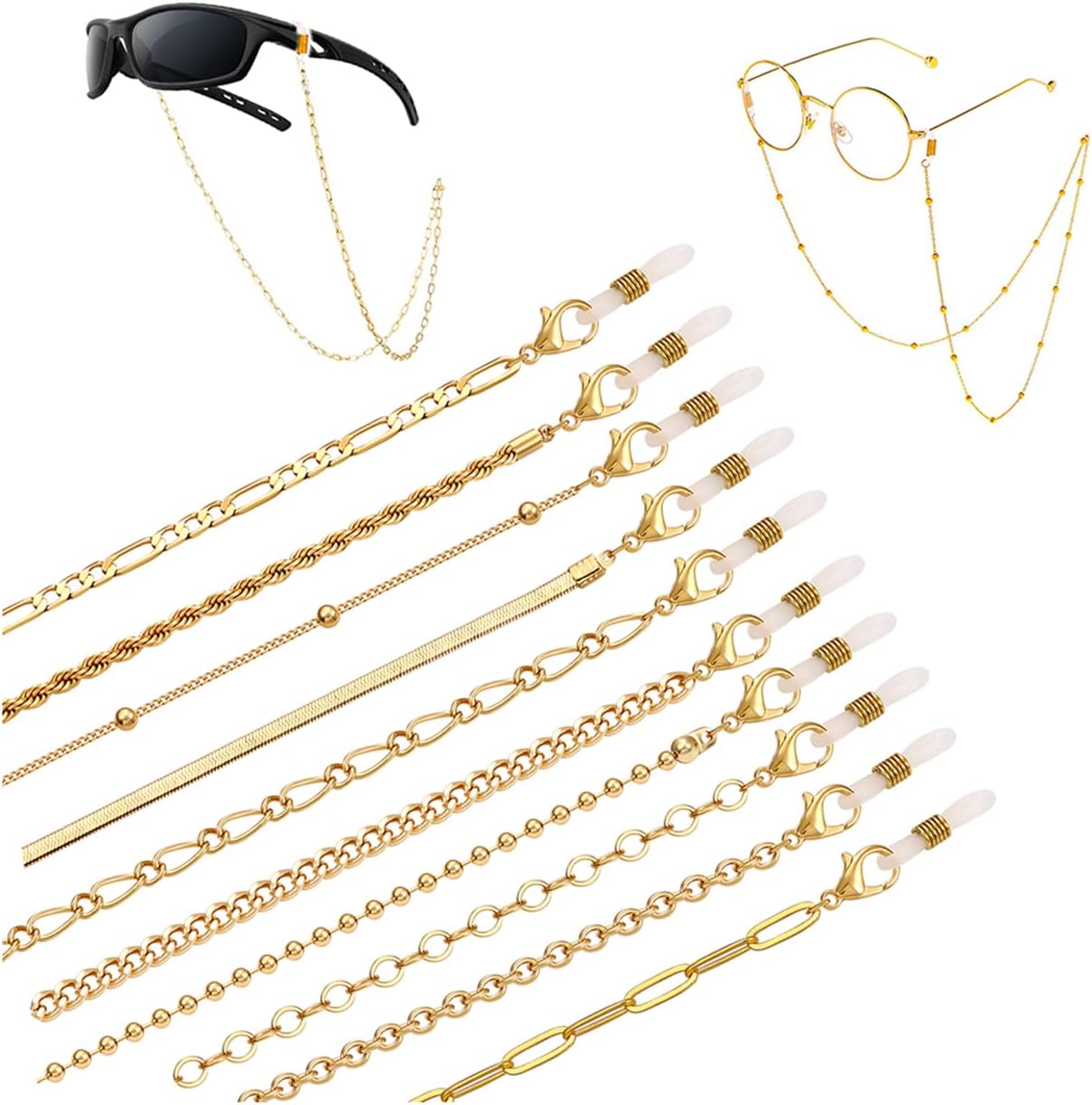 10 Pieces Eyeglass Chains String Holders for Women Men Gold Link Necklace Around Neck Glasses Mask Chain Lanyard Eyewear Retainer Accessory Chain