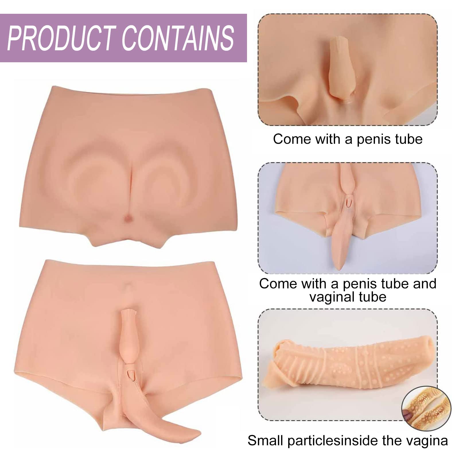 Bragas de Vagina Falsa de Silicona Butt Lifter Hip Enhancer Calzoncillos para Crossdresser Travestis Transgénero Drag Queen Cosplay(Color:Color 2)