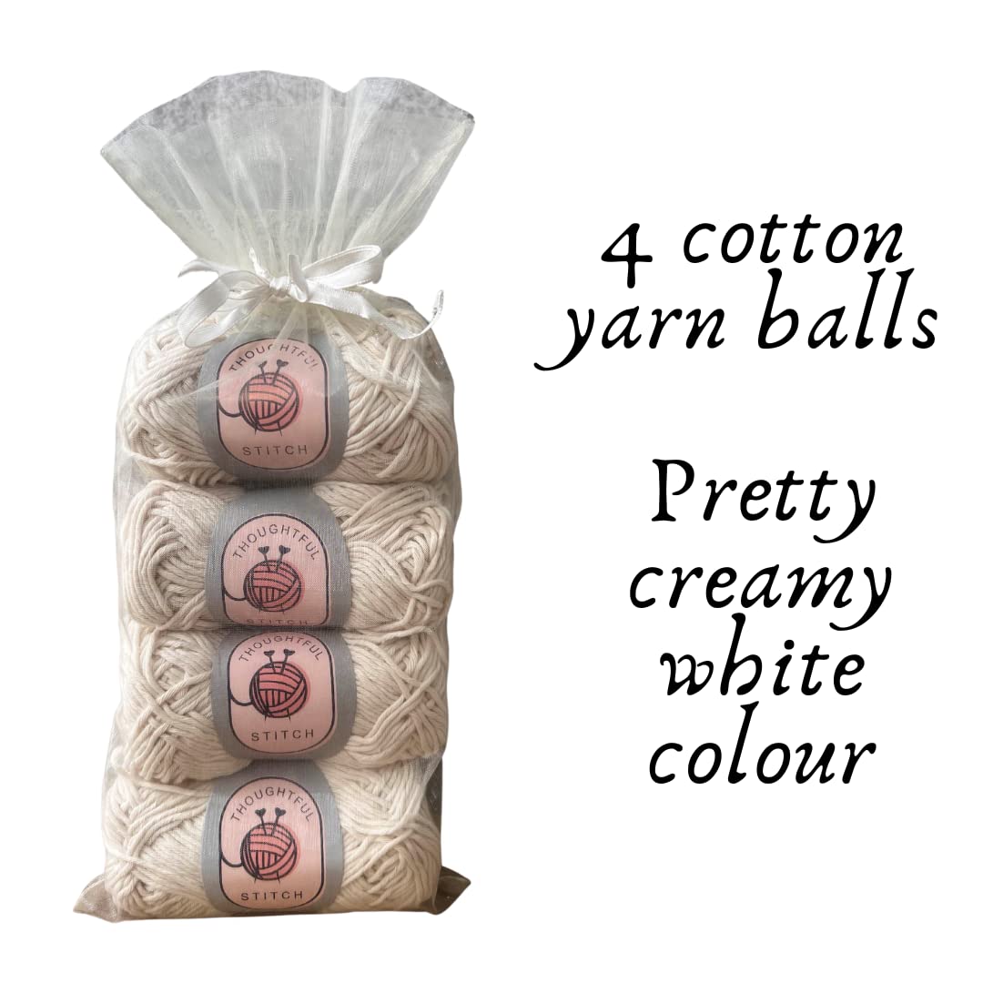 Cotton Yarn for Crocheting (Pack of 4) - 75g Soft & Durable Amigurumi Yarn, Knitting Yarn for Crocheting Sweaters, Dishcloth & DIY Projects, Perfect for Beginners and Experts, Machine Washable (white)