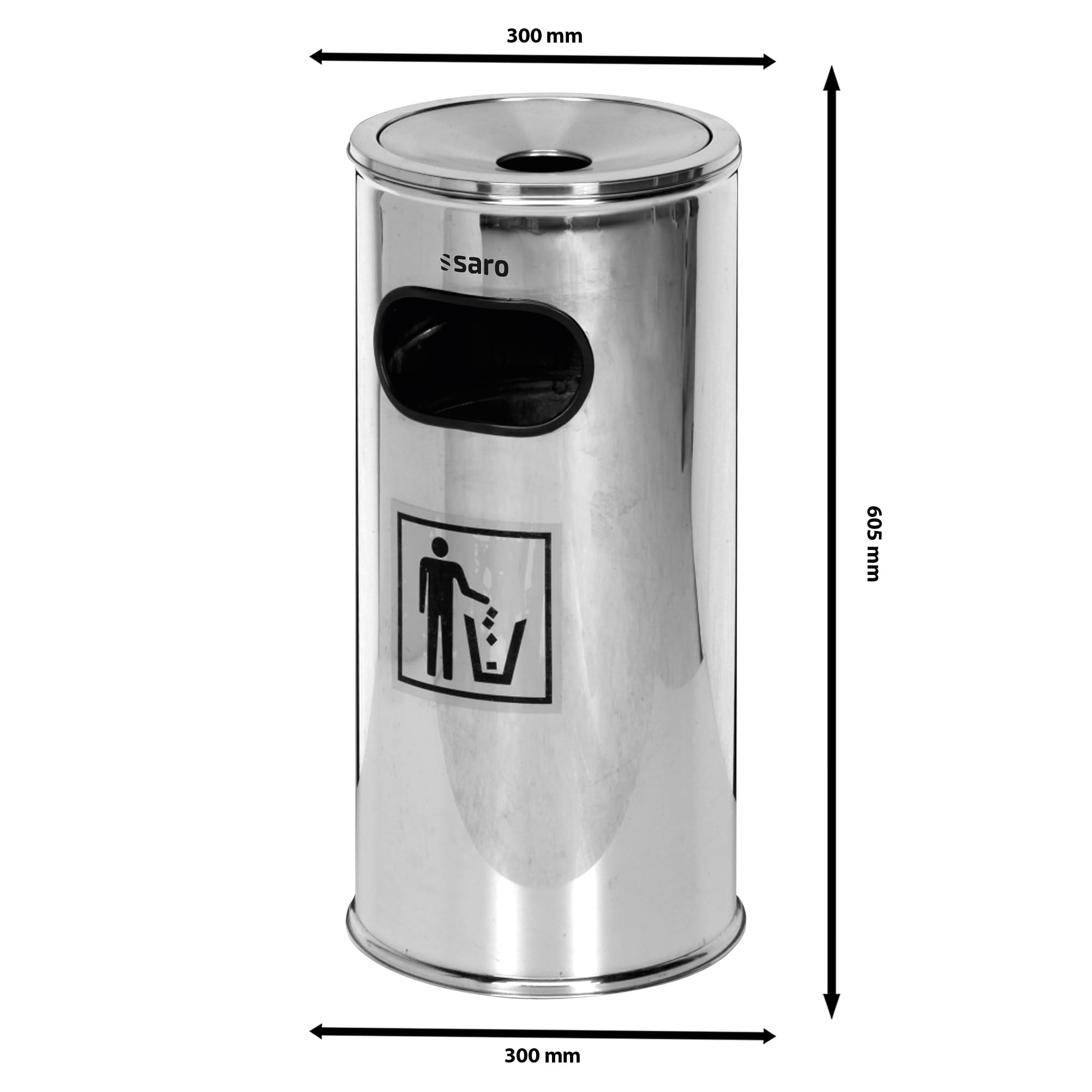 SARO REMCO Cubo de basura con cenicero, acero inoxidable, 300 x 300 x 605 mm, 18 l, depósito interior galvanizado, borde de plástico