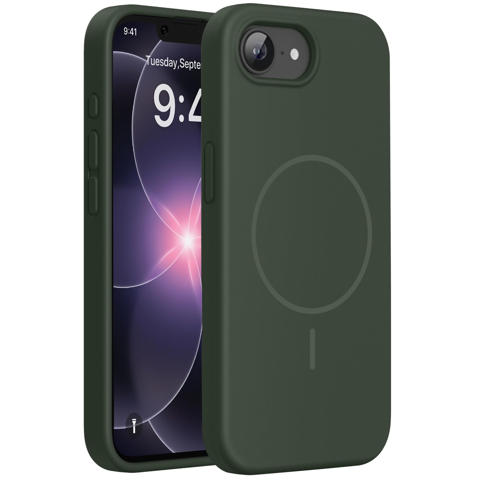 Miracase Silicone & Magnetic for iPhone 17e/16e Case, Dark Green | Compatible with MagSafe, Soft Microfiber Lining, Premium Silicone Case Shockproof Drop Protection Phone Case for 17e/16e