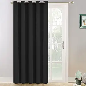 Yakamok Wide Thermal Blackout Patio Door Curtain Panel, Sliding Door Insulated Grommet Curtains, Extra Wide Curtains for Sliding Glass Door, Black, W70 x L84, 1 Panel