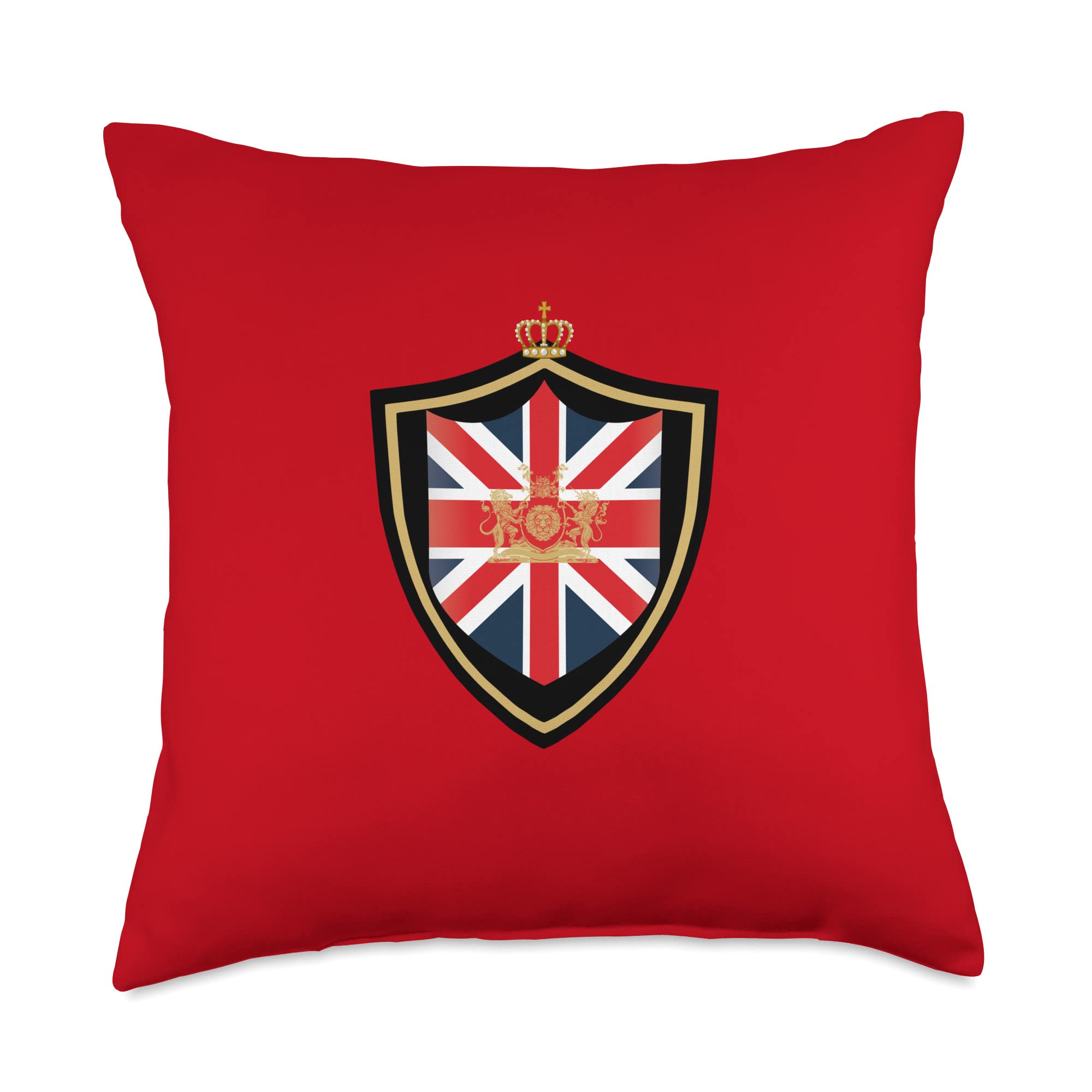 BRITISH SHIELD ROYAL CREST AND CROWN, UK, GB UNION JACK FLAG Throw Pillow