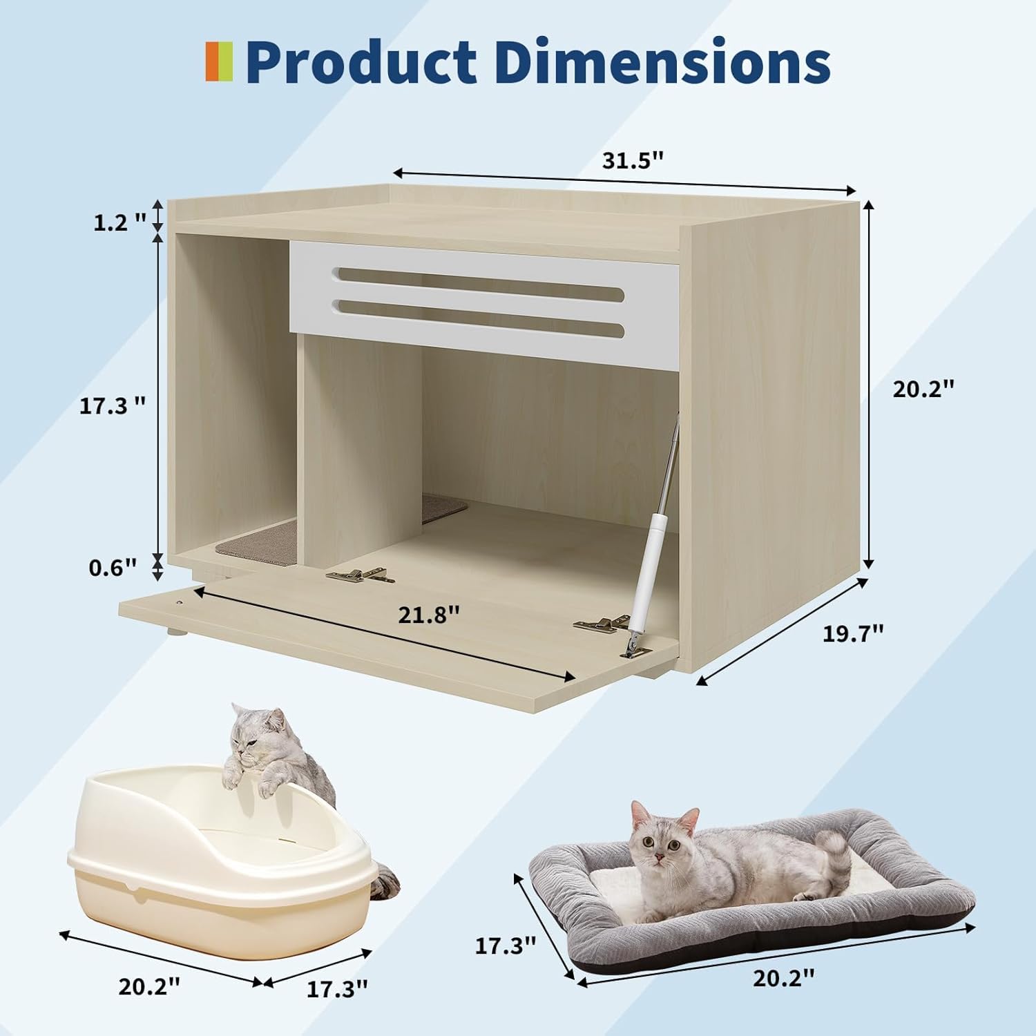 Mobiletto Copri Lettiera per Gatti - Design Moderno, Ampio e Ventilato - Sportello a Ribalta, Privacy Garantita, Facile da Pulire - Colore Legno Naturale