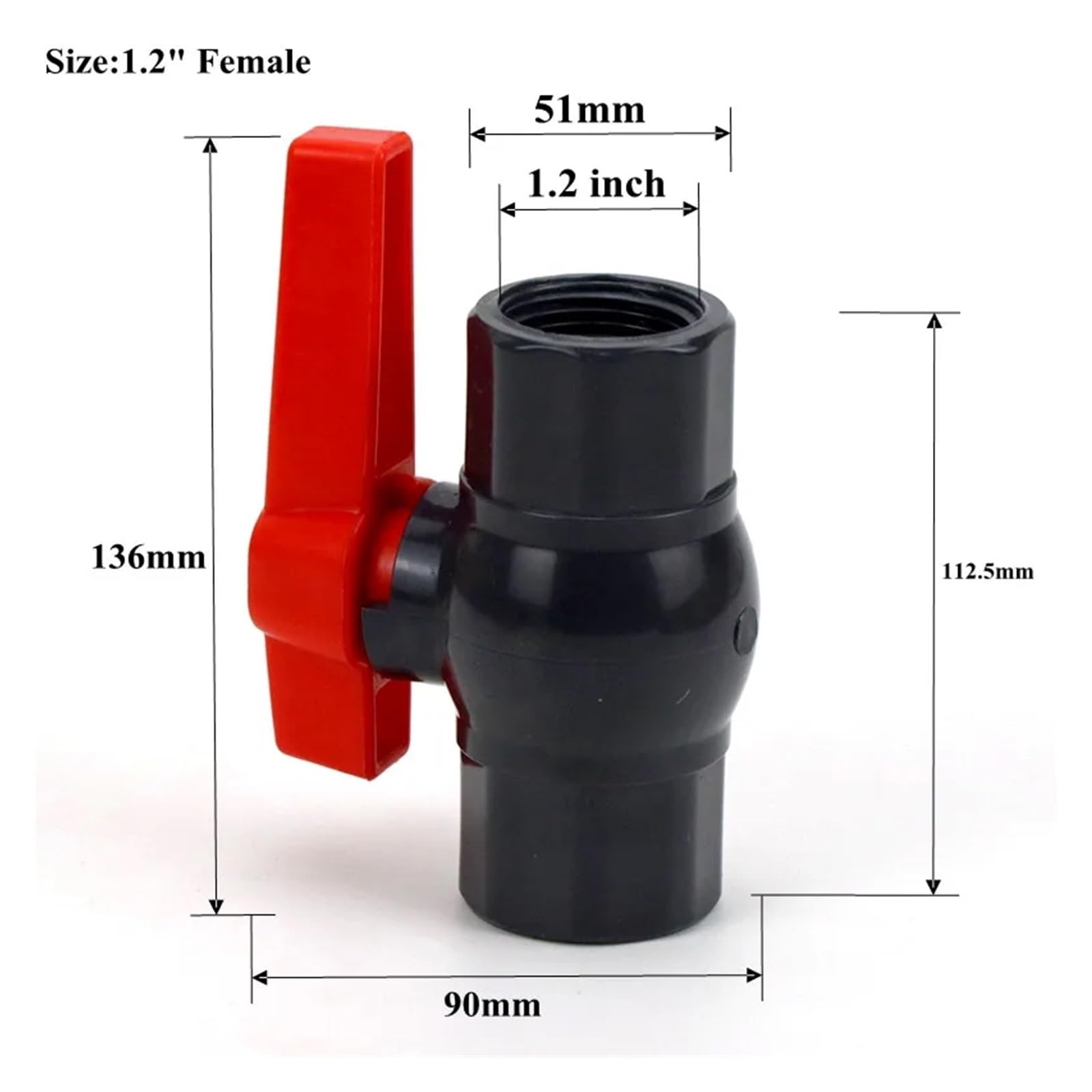 Connettore per tubo valvola a sfera, valvola a sfera, 1 pezzo, 1,3 cm ~ 5,1 cm, in PVC (femmina da 3 cm)