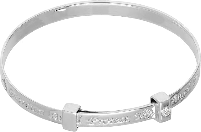 jewellerybox Sterling Silver & Clear CZ Crystal 40mm Adjustable Baby Guardian Angel Bangle