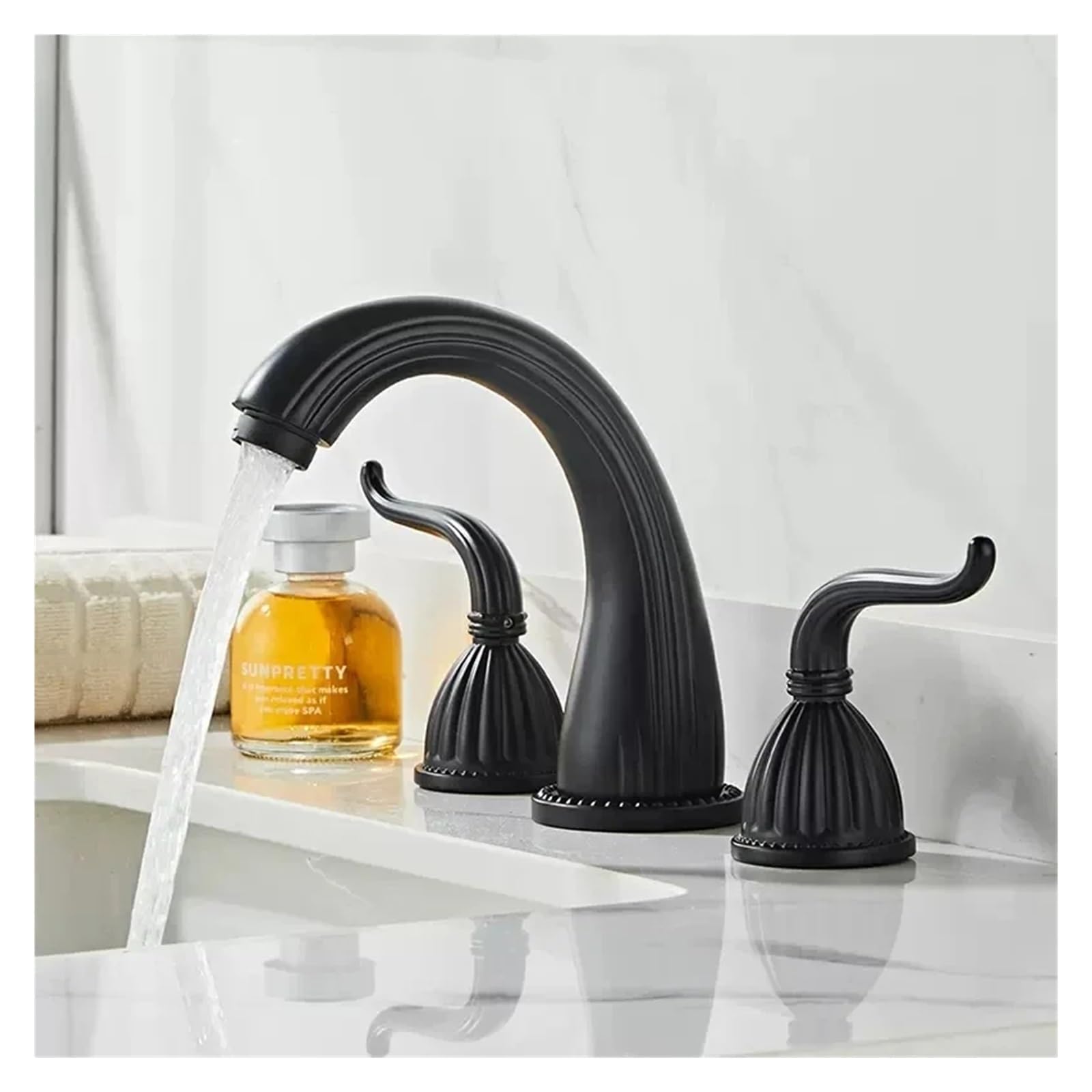 Grifo de baño con Acabado en latón Antiguo, Grifo Mezclador de Lavabo de 3 Piezas con Dos manijas, Grifo Dorado para Lavabo, Grifo para Lavabo de baño, Grifo para Fregadero de Cocina