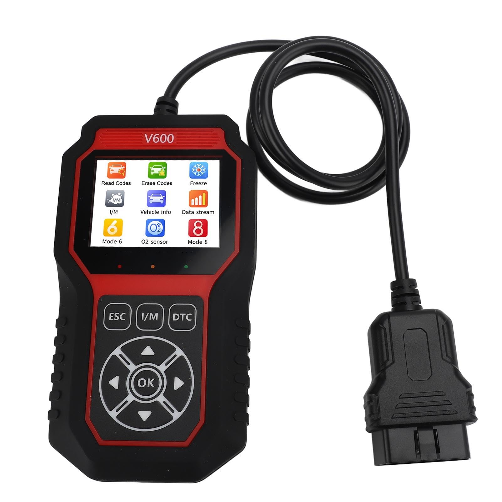 Luocute V600 Auto-OBD-Scanner, 2,8-Zoll-TFT-Farbbildschirm mit One-Click-IM-Bereitschaftstaste und Mehrsprachiger Schnittstelle, für Motorkontrollleuchte
