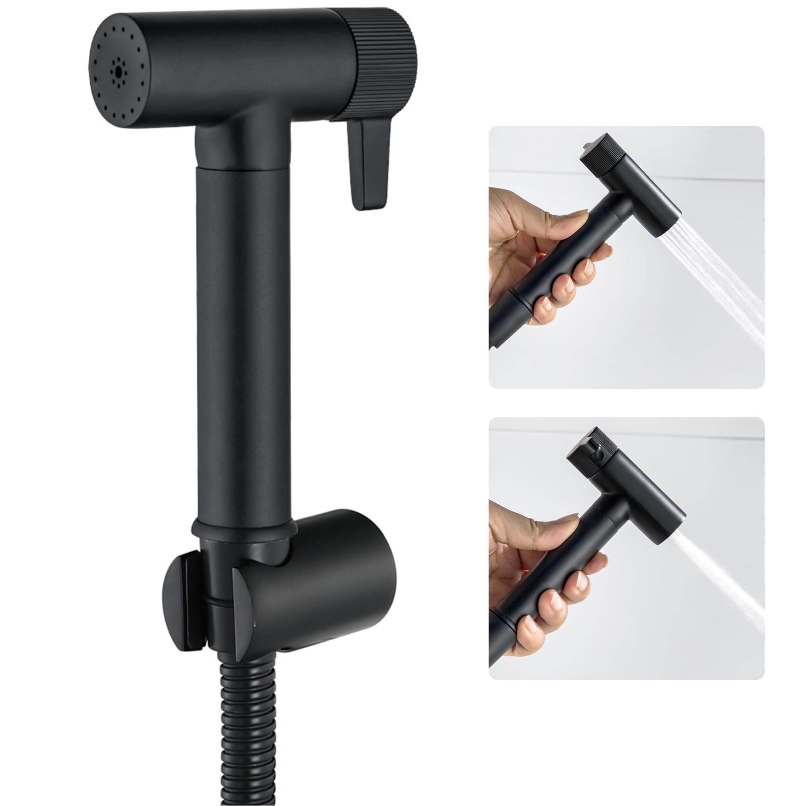 Doccetta per Bidet Nero Spruzzatore per Bidet Ottone Idroscopino per WC, con Spruzzatore a Doppia Funzione in Ottone, 1.2M Tubo Doccia, Staffa