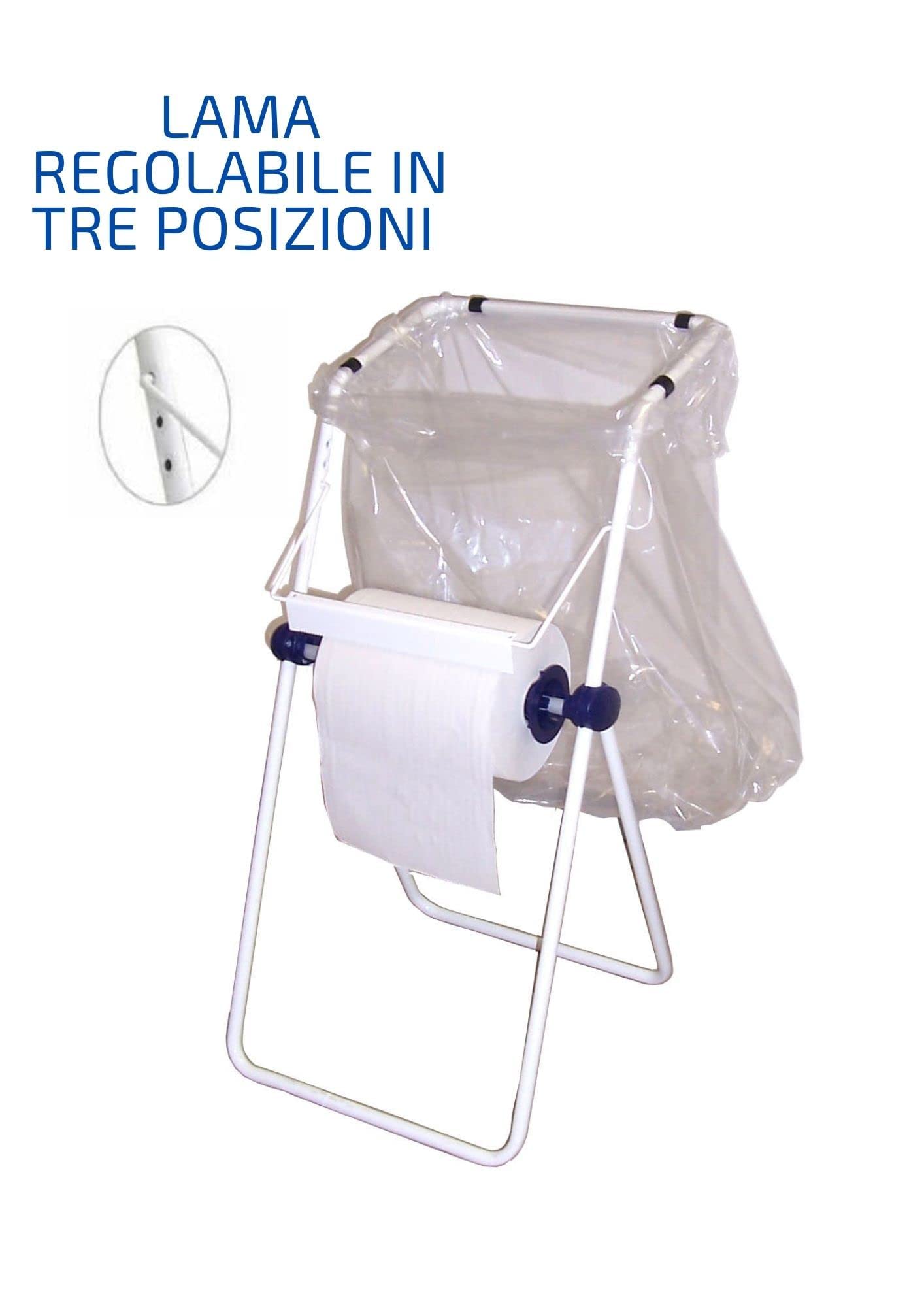 Tecnokit dispenser bobina carta da pavimento con portasacco, rotolo e sacchi omaggio inclusi, struttura acciaio verniciato bianco 45x46x95h con kit montaggio completo