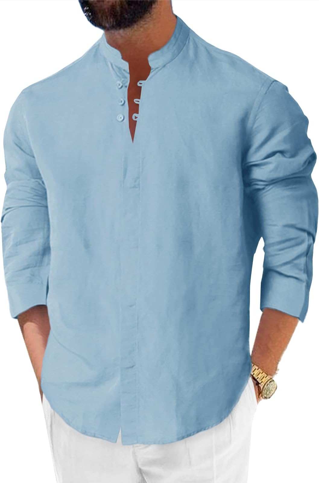 Hestenve Mens Button Down Long Sleeve Shirt Cotton Casual Summer Beach Hippie Wedding Tops