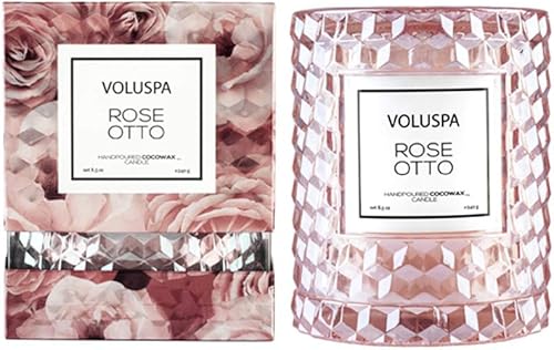Voluspa Rose Otto Icon Cloche - Vela de cristal texturizada, 8.5 onzas