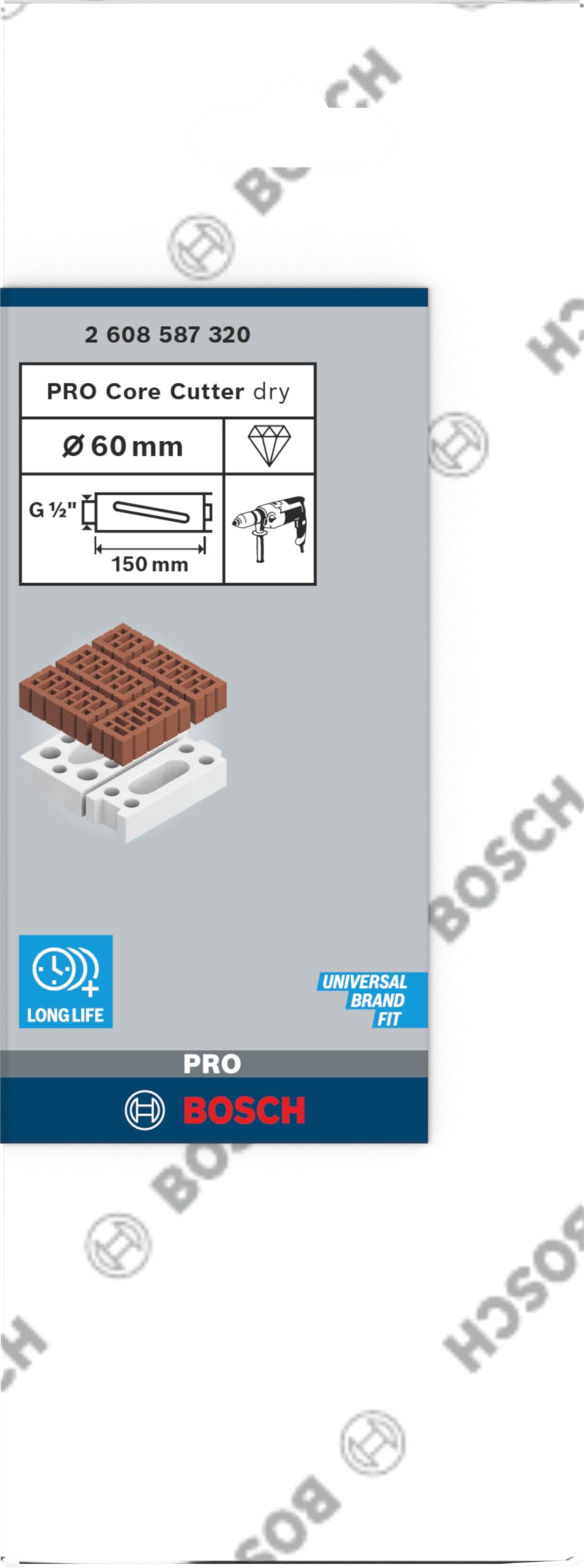 Bosch 1x Couronnes de forage à sec diamantées PRO Multi Material pour G 1/2 pouce et forets diamantés (pour Briques silicocalcaires, Brique, Ø 60 mm, Professional Accessoire Foret diamanté)