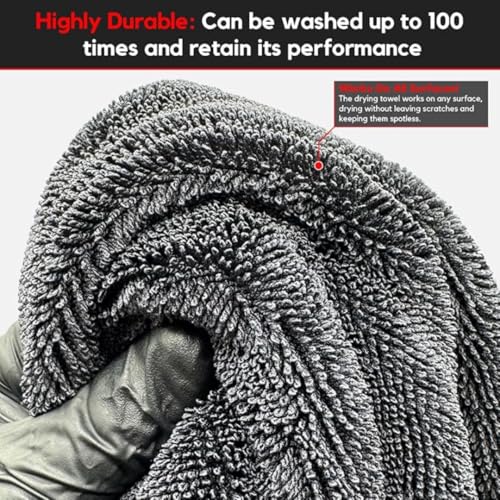 Image of 1200 GSM Microfiber Car Cleaning Cloth - Grey, Twisted Loop, Edgeless, Plush Pile Towel for Car Wash, Drying & Auto Detailing (Grey)