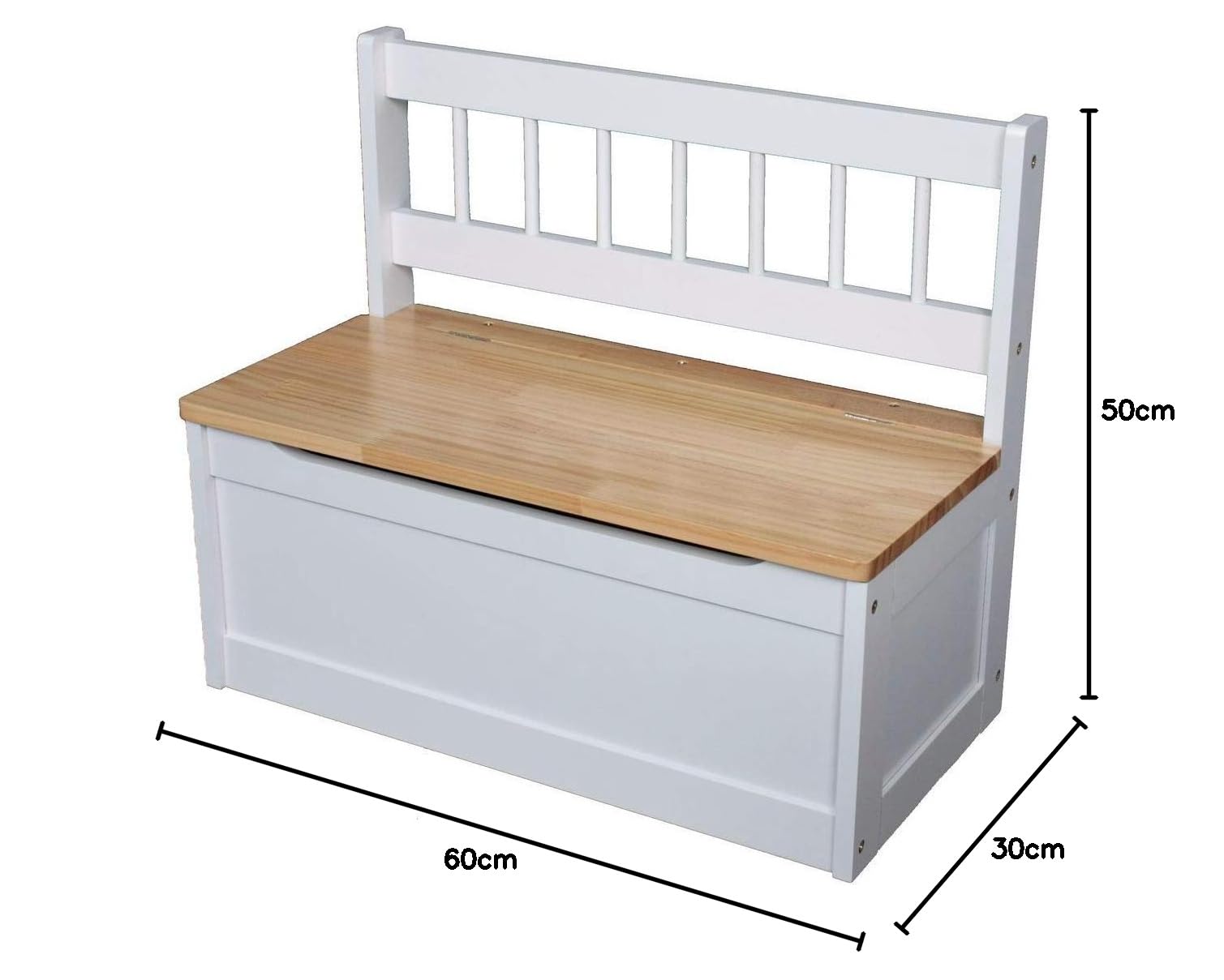 Panca per bambini in legno, colore bianco/naturale, 60 x 50 x 30 cm, per bambini