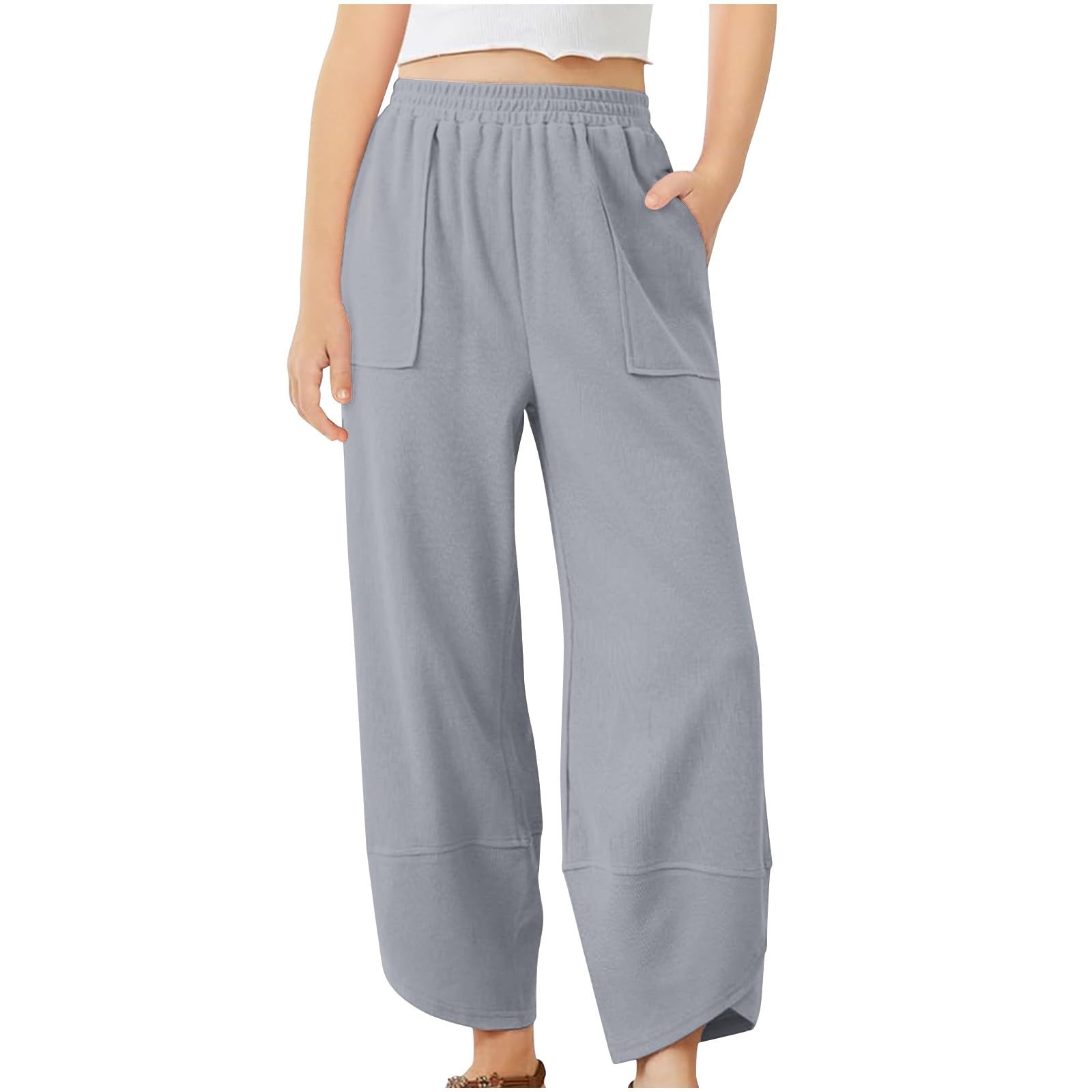 Girls Causal Elastic Waist Athletic Pants Y2K Baggy Sweatpants with Pockets Solid Color Wide Leg (Grey, 4-5 Years)