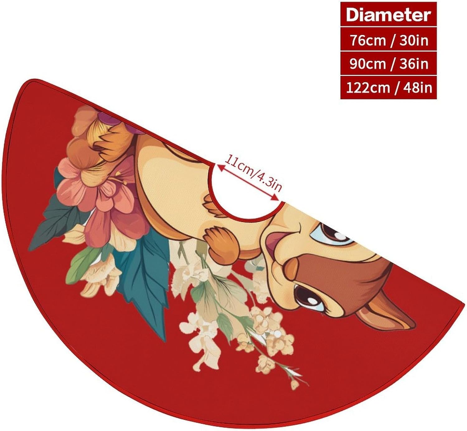 Cute Squirrel with Flowers Christmas Tree Skirt Ornaments Christmas Tree Mat for Home Party Holiday Decorations