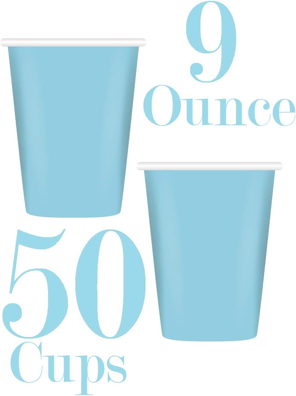 Serves 50 | Complete Party Pack | Light Blue Square Plates | 9" Dinner Paper Plates | 7" Dessert Paper Plates | 9 oz Cups | 3 Ply Napkins | Baby Shower ,office parties, birthday parties, festivals, Light Blue Party Theme : Home & Kitchen