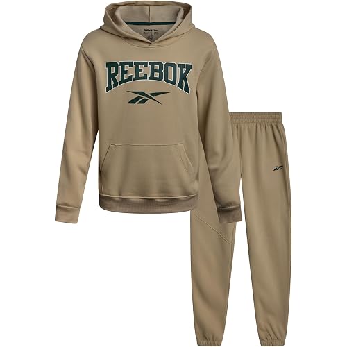 Reebok Boys Sweatsuit Set 2 Piece Fleece Pullover Hoodie Jogger Sweatpants | Flexible Drawstring Waist, Coordinated Matching Style, Everyday Comfort for School, Active Play or Easy Lounging