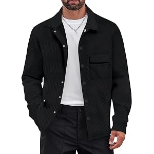Mens Lightweight Shacket Coat Fashion Long Sleeve Stand Collar Jackets Fall Winter Outerwear