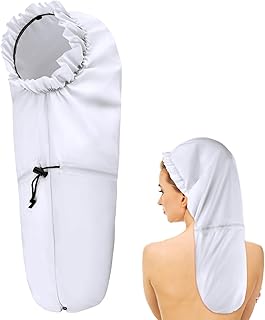 Large Shower Cap for Braids, Extra Long Shower Cap for Women Long Hair & Locs, Waterproof Hair Bonnets for Dreadlocks Drawstring Bath Caps for Women & Men (White)