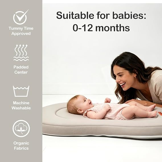 Infant Support Cushion -Baby Lounger for Newborn (0-6 Months), Cotton Baby Nest, Foam Core, Machine-Washable Cover, Breathable, Travel Bag - LightGray