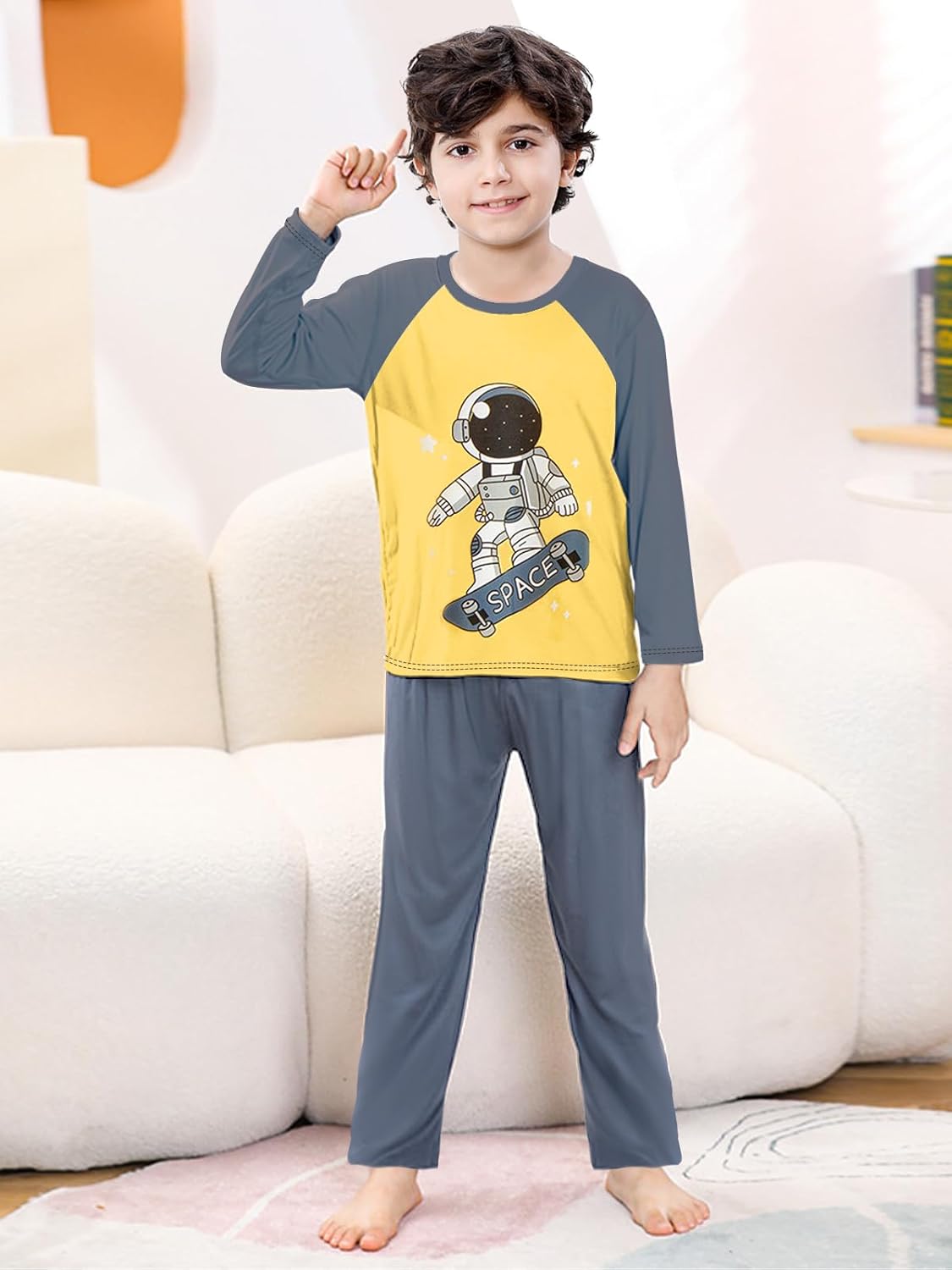 Umeyda Kids Boys Soft Modal Pajama Set Cozy Long Sleeve Sleepwear Nightwear 2 Pcs Pj Set, 4-14 Years - Image 2