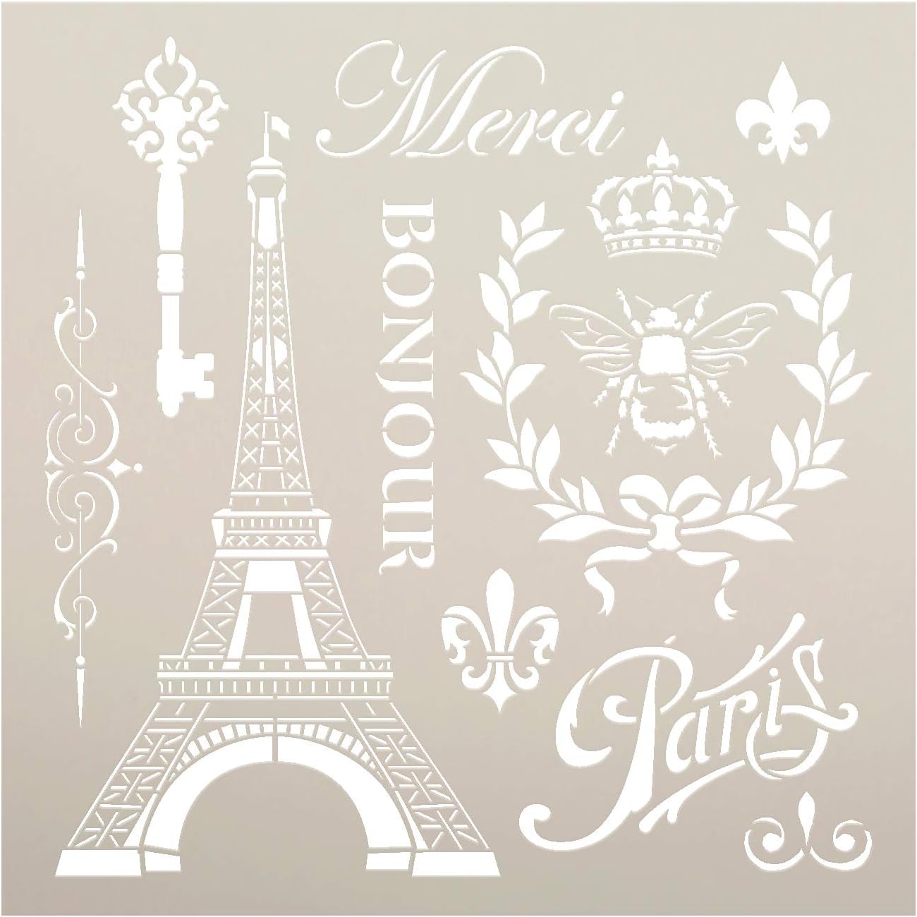 La France Stencil by StudioR12 | Vintage French Travel Art Elements - Reusable Mylar Template | Painting, Chalk, Mixed Media | Use for Wall Art, DIY Home Decor - STCL899 (15 x 15)