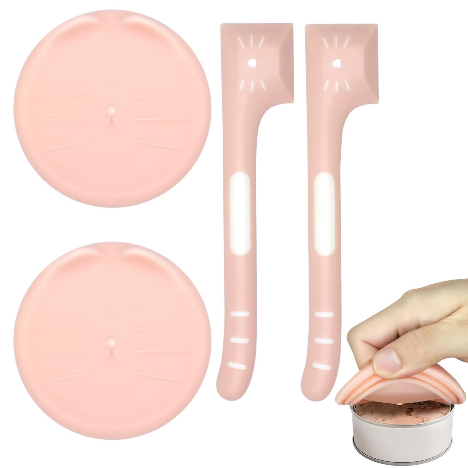 MEISO 2 Pezzi Coperture per Lattine per Animali, Tappi per Lattine con Taglia 3 in 1, Coperchi per Scatolette di Cibo per Animali con 2 Cucchiai, per la Conservazione del Cibo per Cane Gatto (Rosa)