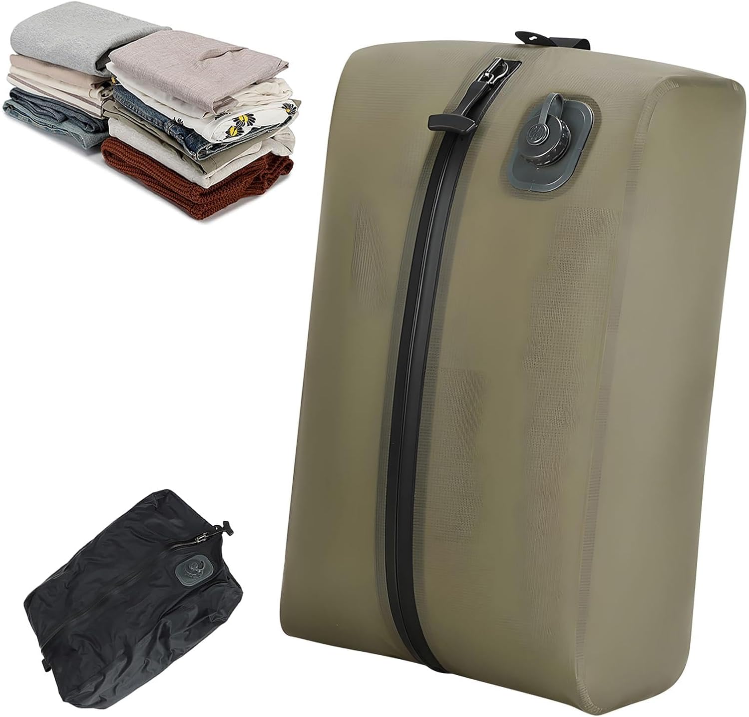 One-Touch Button Vacuum Storage Bags, Pump-Free Vacuum Bag for Travel, Reusable Compression Bag with IPX8 Waterproof Zipper, Save Space for Suitcase, Backpack and Carry on (Grey)