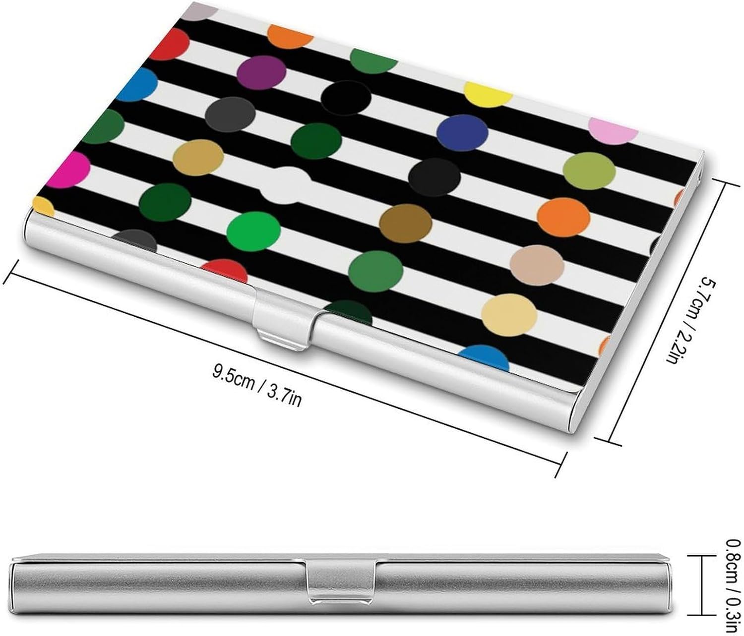 Rainbow Polka Dot Stripe Black And White Business Card Holder, Slim Aluminum Alloy Card Case, Pocket Name Card Organizer Holder Wallet for Woman, Man, Pocket Or Bag Storage, Office Workers