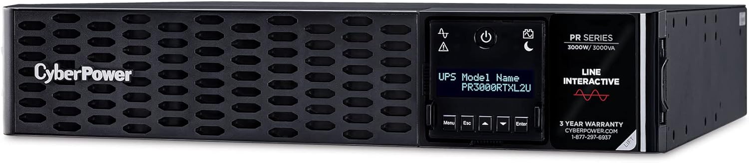 CyberPower PR3000RTXL2U Smart App Sinewave UPS System, 3000VA/3000W, 9 Outlets, 2U Rack/Tower, EBM Option