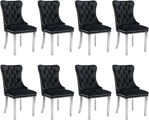 Miniatura 25 de SoarFlash Juego de 6 sillas de comedor de terciopelo, silla lateral de respaldo alto, silla lateral moderna tapizada de alta gama con capitoné y