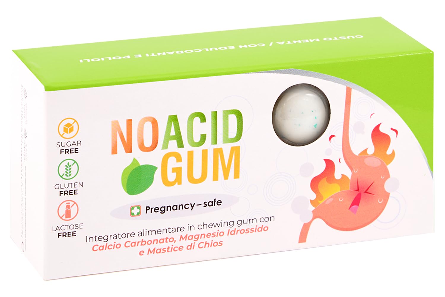No Acid Gum - Food Supplement for Stomach Acidity, Reflux, Burning, Poor Digestion - with Chios Mastic, Sugar-Free, Lactose Free, Gluten Free (30 Chewing Gum Mint Taste)