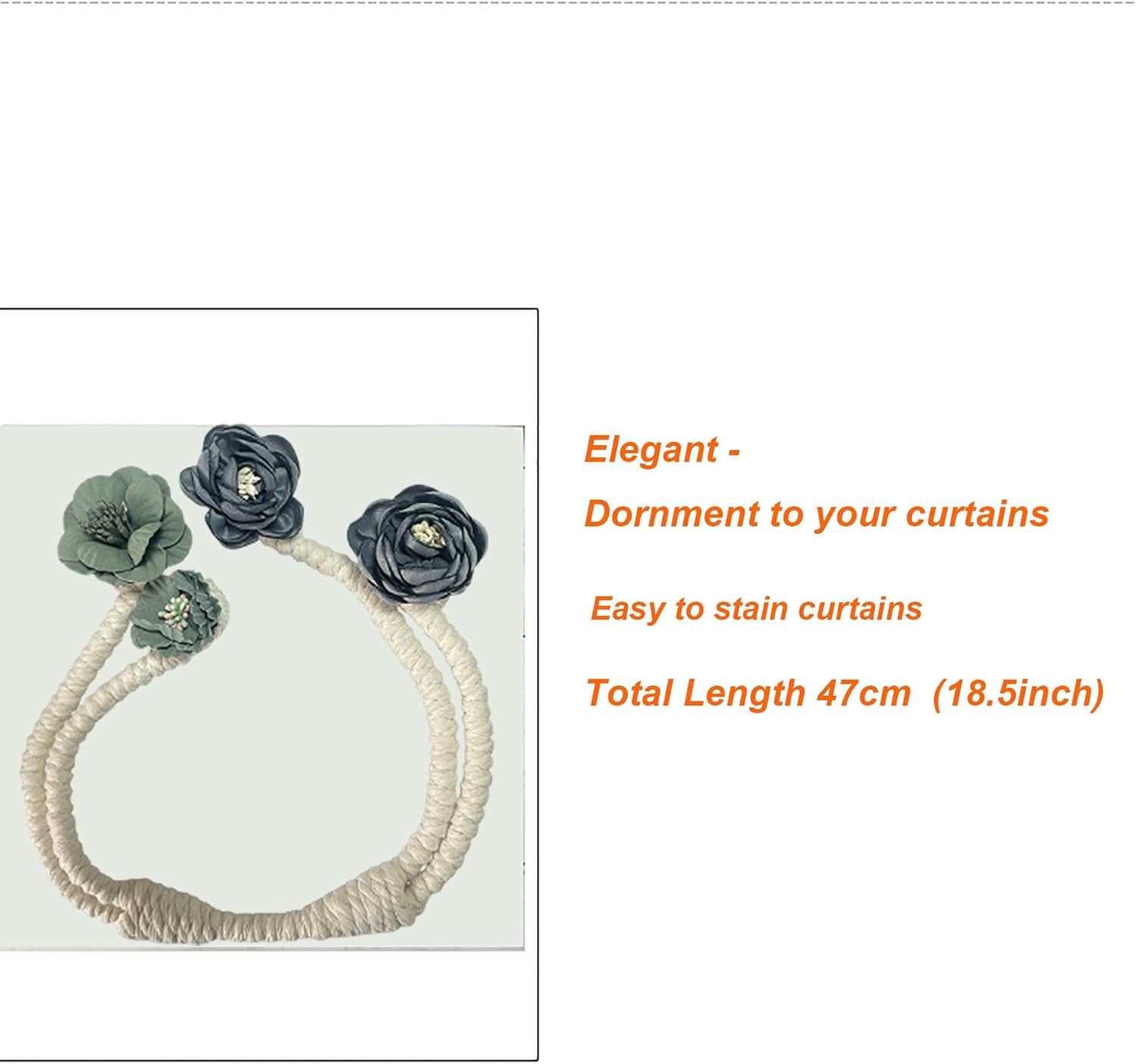 Flower Curtain Tie Backs, Flexible Curtain Holdbacks Clips Cute Twist Bough Handmade Curtain Tieback Decorative Rope for Besdroom Window Treatment (2, Rose Flower Blue)