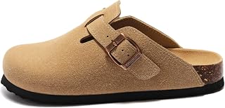 Boston Clogs for Women Men Suede Shoes Cork and Mules Slippers Antislip Sole Support and Adjustable Buckle Unisex