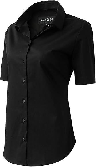 Fly Hawk Women's Blouse Button Down Dress Shirts, Short Sleeve Slim Formal Work Shirt Tops