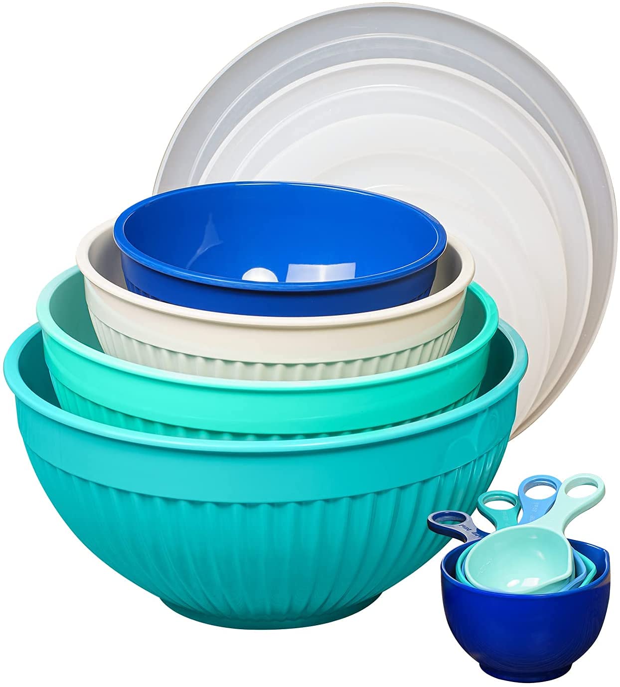TP Melamine Mixing Bowl Set of 4 with 4 Measurement, Costal Blue