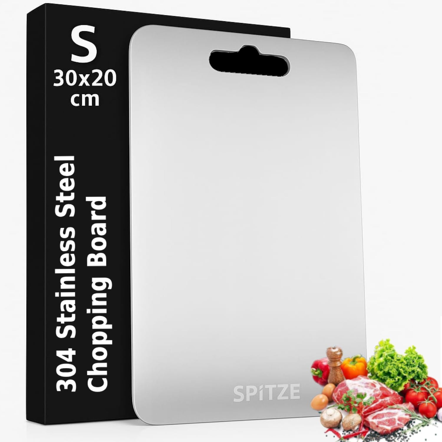 SPiTZE Chopping Board for Kitchen | 304 Stainless Steel Cutting Boards for Vegetables, Meat, Fruits and Dough Making | Heavy Duty Steel Chopping Board (Regular 30x20 cm)
