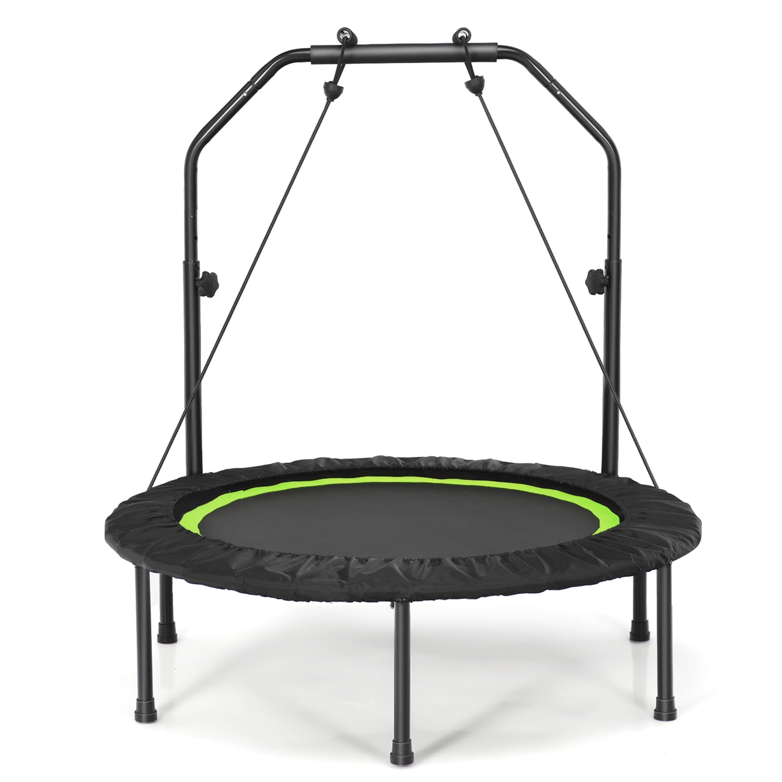 LIFEZEAL Fitness Trampolín Plegable φ101cm, Jumper con Barra de Seguridad, 2 Bandas de Resistencia, Altura Ajustable 107,5-130,5 cm, Estructura de Acero, Capacidad 150 kg, Interior y Exterior