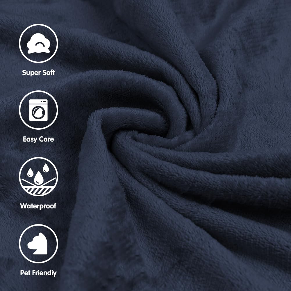 DUJUIKE Coperta Da Letto Impermeabile, Coperta Per Cani In Flanella Impermeabile, Adatta Per La Protezione Di Letti, Divani E Mobili, Morbida Coperta Multifunzionale Double Face (102x152 cm, Blu Navy)