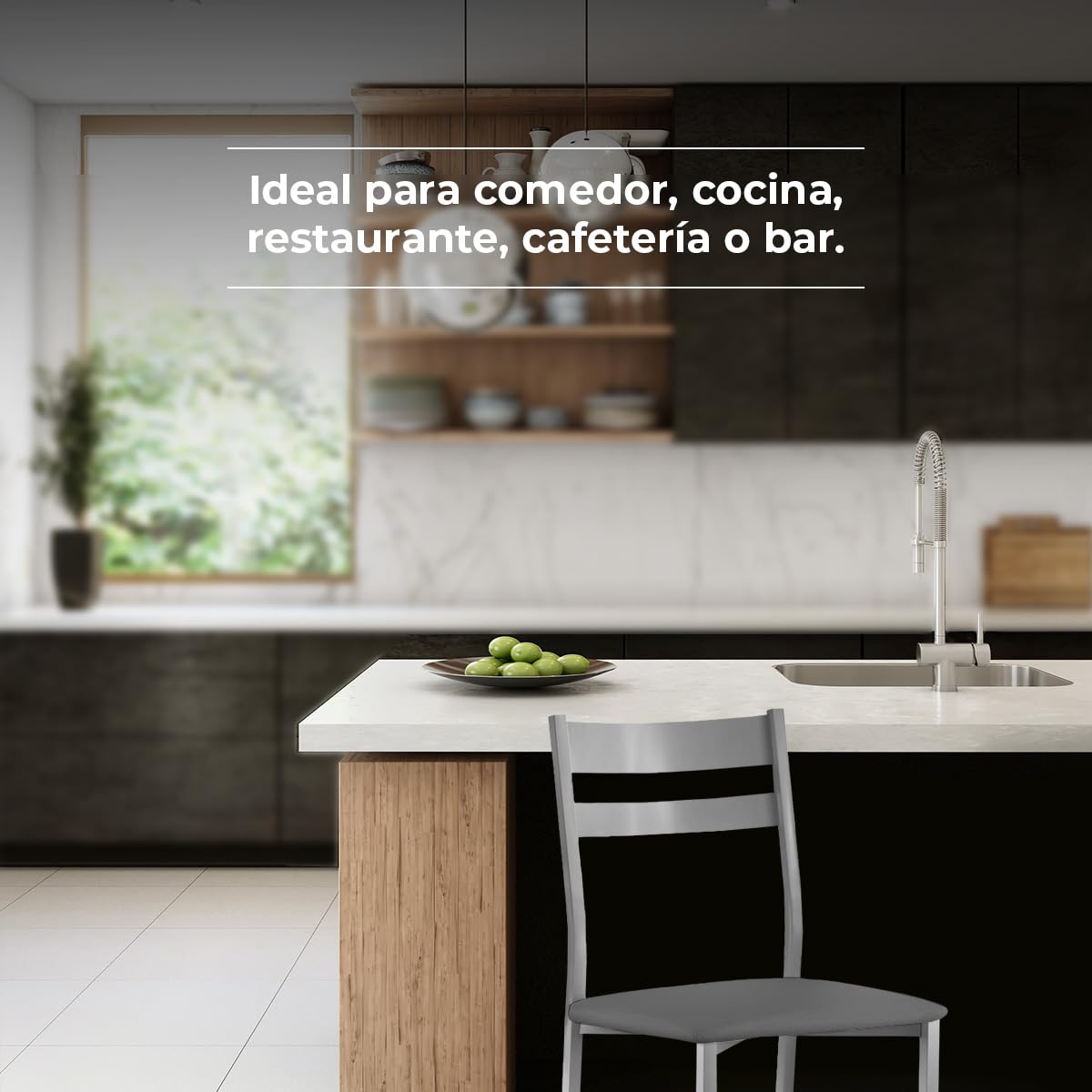 ASTIMESA SCRFGR Due sedie da Cucina, Metallo Pelle Sintetica Alluminio, Grafite, Altura de asiento 45 CMS