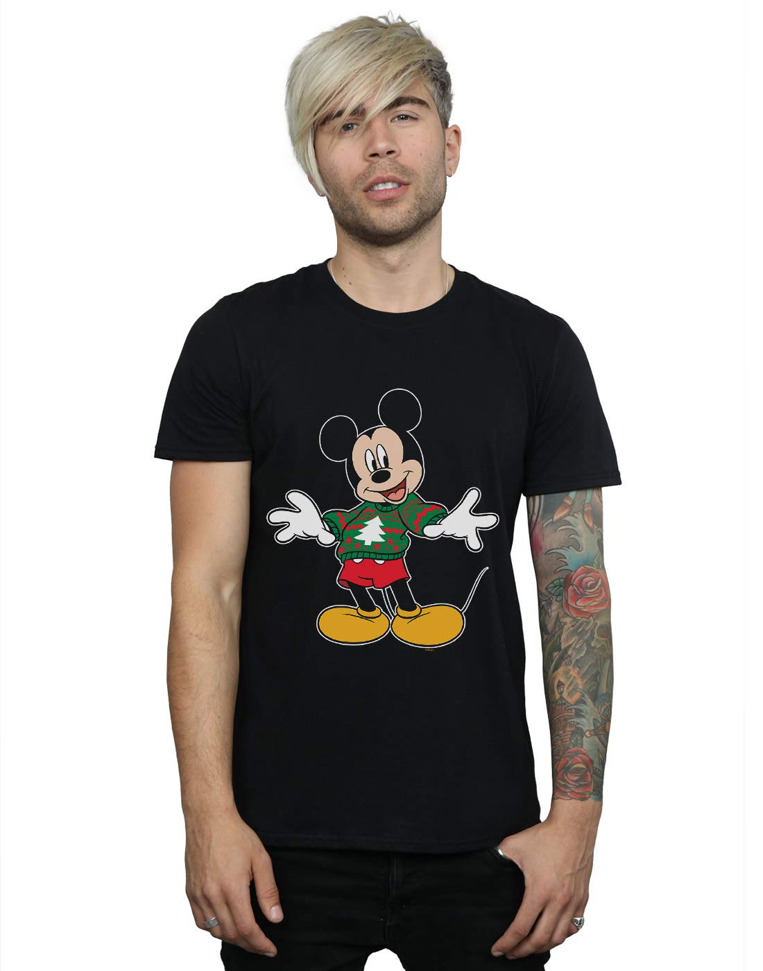 Disney Men's Mickey Mouse Christmas Jumper Stroke T-Shirt Black Large