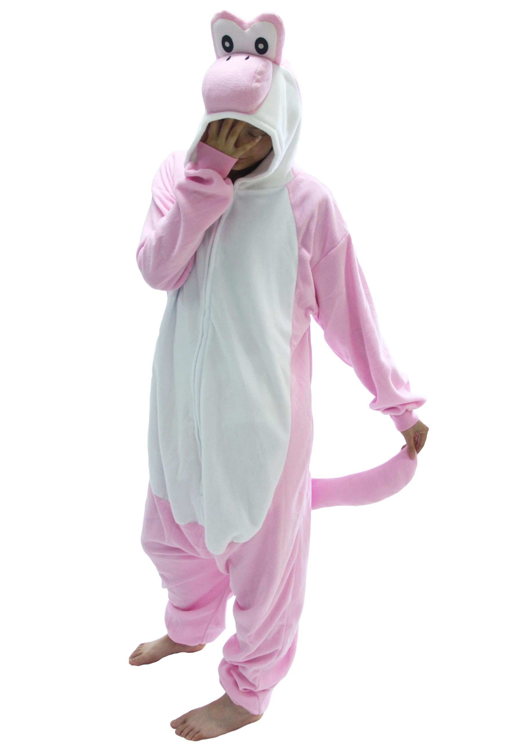 Adult Unisex Pink Yoshi Kigurumi Onesie Suit Halloween Christmas Anime Pajamas Green Yoshi Cosplay Costumes Disfraz Couple, Pink, 3XS