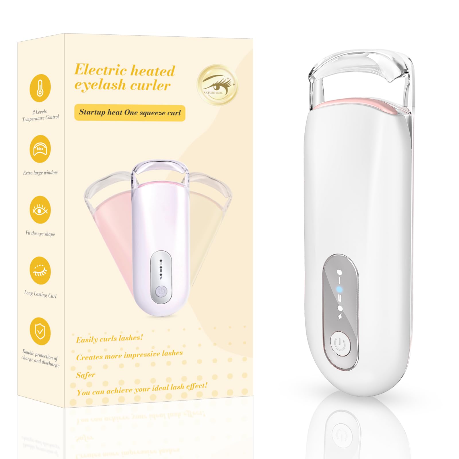 Recourbe-cils chauffant – Réglage de la température à 2 niveaux, mini recourbe-cils rechargeable de type C, chauffage rapide en 8 secondes, courbure durable 24 heures, crée facilement des cils