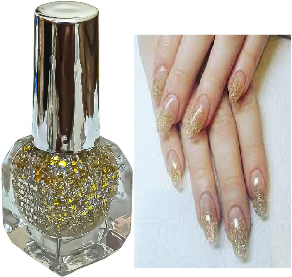 luipui golden glitter nail polish | long-lasting high-shine sparkle nail paint | quick dry formula | glamorous golden shade | pack of 1