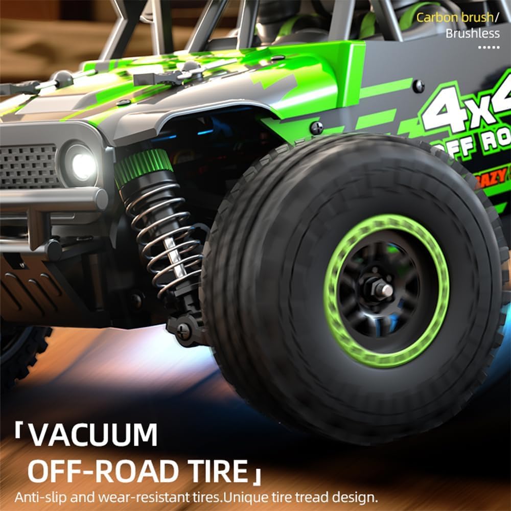 Zdalnie sterowany samochód 1/20, 40 km/h, RC, wysoka prędkość, Offroad Drift, samochód wyścigowy dla dorosłych, silnik ze szczotką węglową 2,4 G, 4WD Off Road Race Buggy, 3 baterie (zielony)