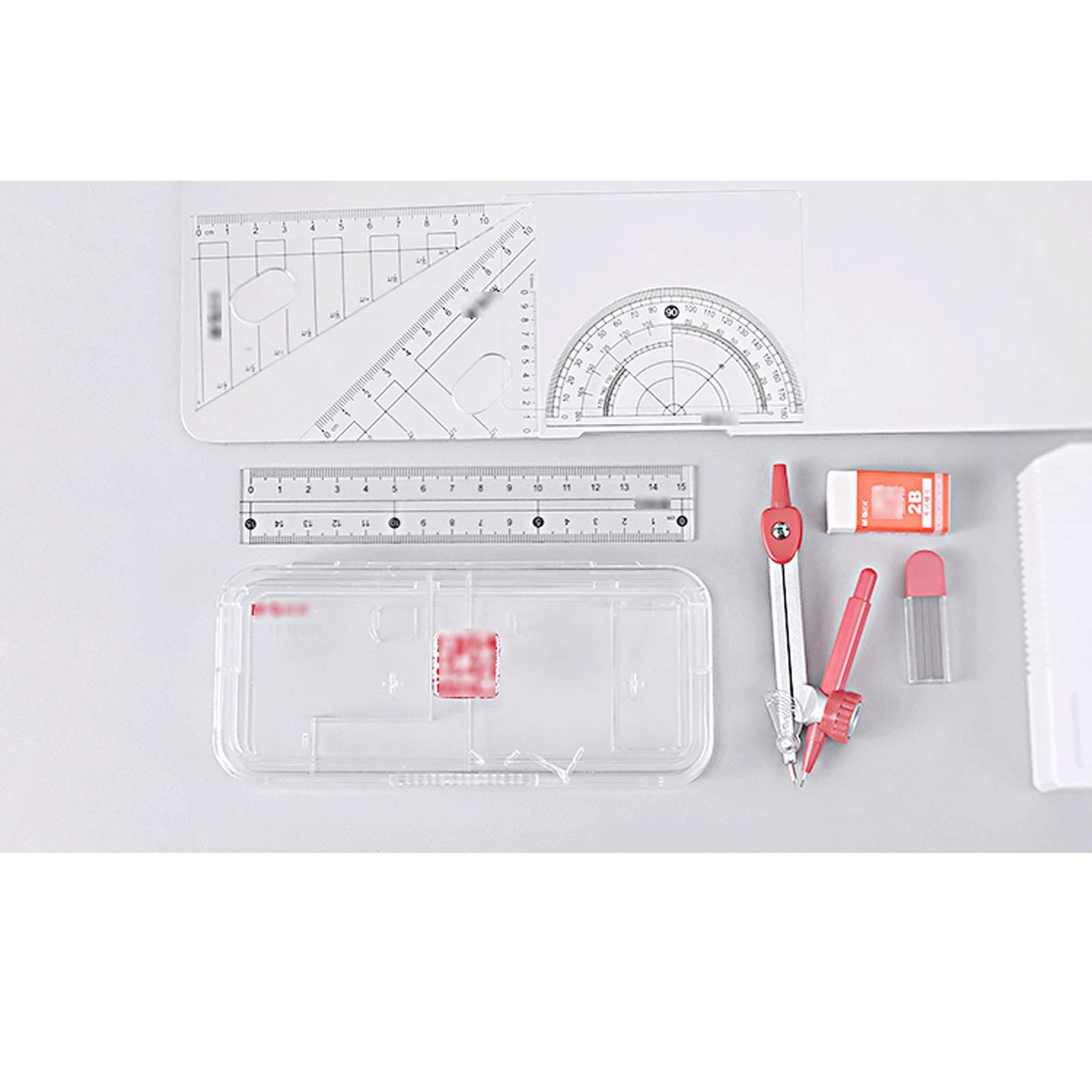 Mathe-Set, Winkelmesser-Set, Metall-Zirkel-Set, for Schüler, Zeichenwerkzeuge und Zeichensets, Geometrie-Kurs-Set for Schüler, Kompass, Winkelmesser, Lineal, Bleistift, Minenkern, Radiergummi, 7-teili