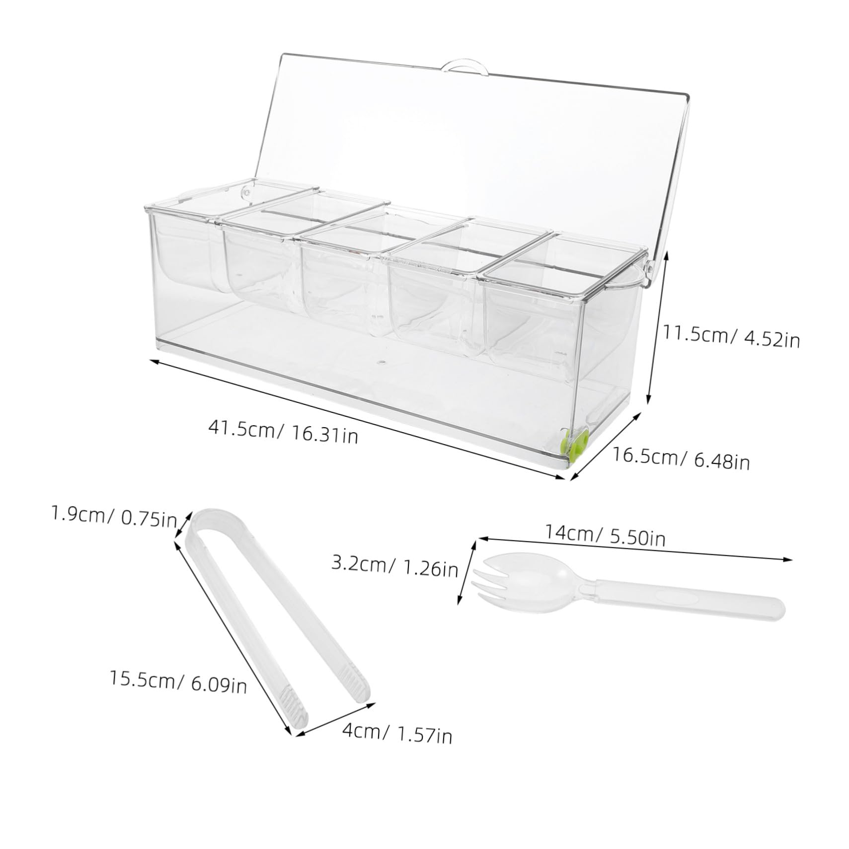 Mikinona Plateau à Condiments Réfrigéré Plastique Compartiments avec Couvercle Bac Froid pour Fruits Légumes Sauces Buffet Self-service avec Accessoires Plateau de Service Polyvalent