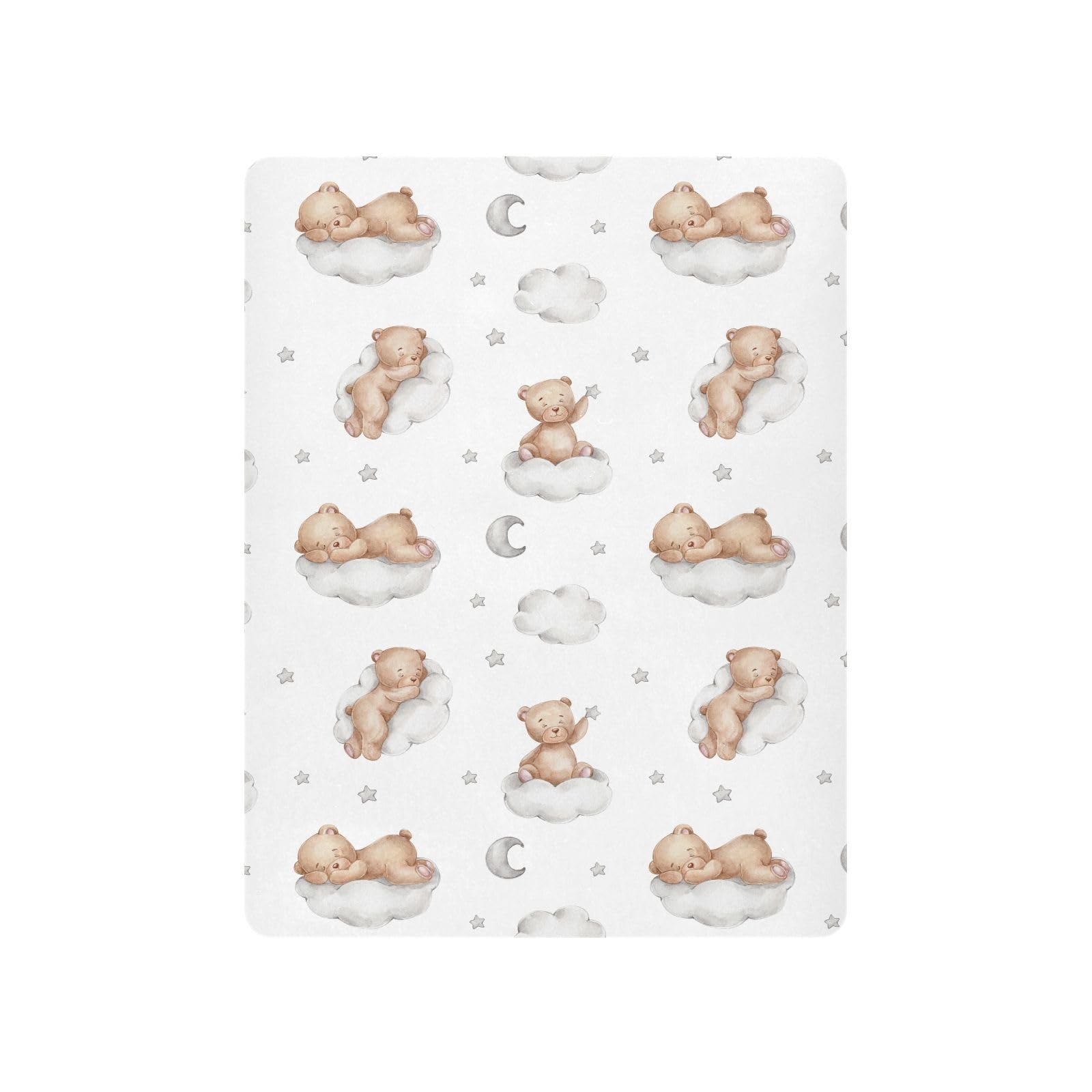 Vvfelixl Crib Sheets for Boys & Girls, Teddy Bears Clouds Pattern, Neutral, Mini Crib Mattress Sheets, Fitted, 52 * 28 * 9In, White